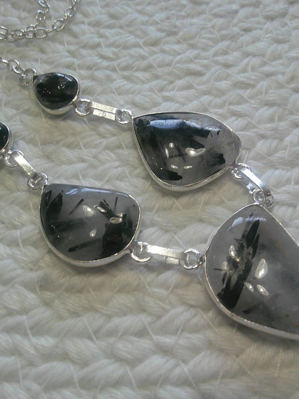 Gorgeous BLACK RUTILE Handmade Sterling 925 Necklace Size 20" #372F